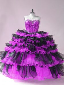 Ball Gowns Quinceanera Gowns Black And Purple Sweetheart Organza Sleeveless Floor Length Lace Up