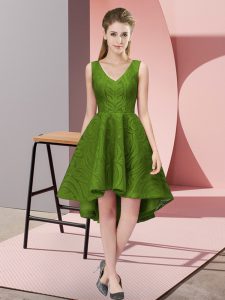 A-line Lace V-neck Sleeveless Lace High Low Zipper Dama Dress for Quinceanera