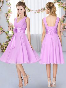 Lilac Dama Dress Wedding Party with Hand Made Flower V-neck Sleeveless Lace Up