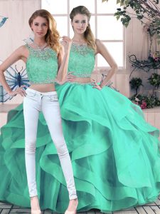Turquoise Sleeveless Tulle Zipper Quinceanera Dress for Sweet 16 and Quinceanera