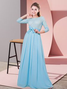 Clearance Floor Length Baby Blue Vestidos de Damas Scoop 3 4 Length Sleeve Side Zipper