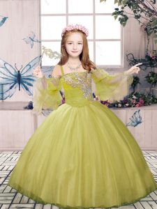 Straps Sleeveless Tulle Little Girls Pageant Gowns Beading Lace Up
