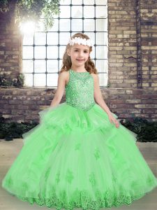 Fashion Yellow Green Lace Up Scoop Appliques Little Girl Pageant Dress Tulle Sleeveless