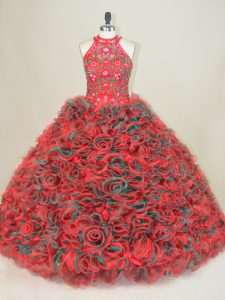 Multi-color Sleeveless Brush Train Embroidery Quinceanera Dresses
