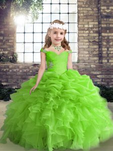 Organza Straps Sleeveless Lace Up Beading and Ruffles and Pick Ups Little Girls Pageant Dress in