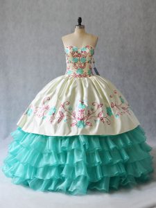 Sweetheart Sleeveless Lace Up Quinceanera Dresses Aqua Blue Satin and Organza
