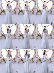 Grey Empire Appliques Dama Dress for Quinceanera Lace Up Tulle Sleeveless Floor Length