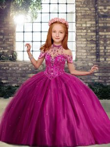 Luxurious Sleeveless Lace Up Floor Length Beading Little Girl Pageant Gowns