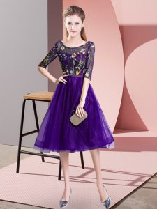 Tulle Half Sleeves Knee Length Damas Dress and Embroidery
