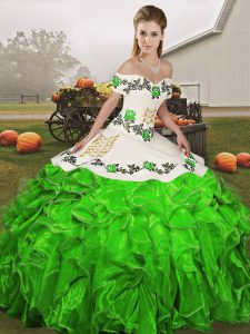 Adorable Sleeveless Organza Floor Length Lace Up Quinceanera Gown in Green with Embroidery and Ruffles