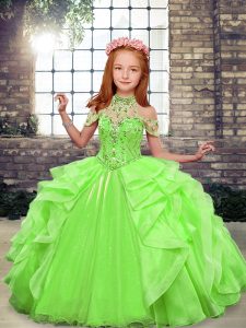 Sleeveless Beading and Ruffles Lace Up Little Girls Pageant Gowns