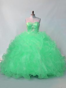 Beading and Ruffles Sweet 16 Dresses Green Lace Up Sleeveless Floor Length