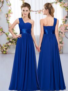 Royal Blue Sleeveless Floor Length Belt Lace Up Damas Dress