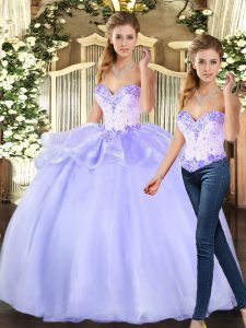 Great Lavender Lace Up Sweetheart Beading Sweet 16 Dresses Organza Sleeveless