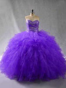 Floor Length Ball Gowns Sleeveless Purple Quinceanera Dress Lace Up