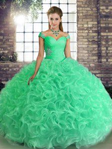 Fabric With Rolling Flowers Sleeveless Floor Length Sweet 16 Dresses and Beading