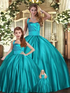 Teal Ball Gown Prom Dress Military Ball and Sweet 16 and Quinceanera with Ruching Halter Top Sleeveless Lace Up