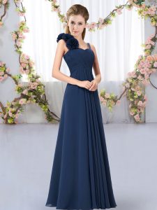 Colorful Floor Length Lace Up Dama Dress for Quinceanera Navy Blue for Wedding Party with Hand Made Flower