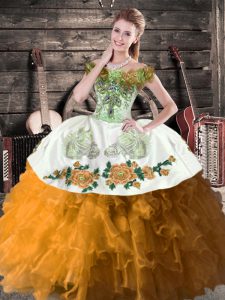 Floor Length Ball Gowns Sleeveless Brown Quinceanera Dresses Lace Up