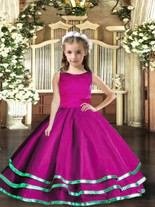 Stunning Floor Length Ball Gowns Sleeveless Fuchsia Little Girl Pageant Dress Lace Up