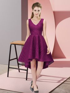 Fashionable Dark Purple A-line V-neck Sleeveless Lace High Low Zipper Lace Quinceanera Court of Honor Dress