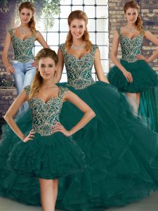Spectacular Floor Length Ball Gowns Sleeveless Peacock Green Vestidos de Quinceanera Lace Up