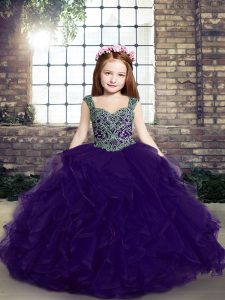 Floor Length Ball Gowns Sleeveless Purple Pageant Gowns For Girls Lace Up