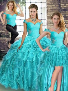 Attractive Sleeveless Brush Train Lace Up Beading and Ruffles Vestidos de Quinceanera