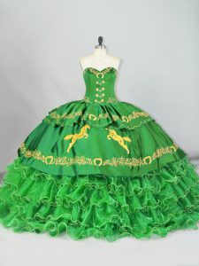 Fashion Green Sweet 16 Quinceanera Dress Sweetheart Sleeveless Brush Train Lace Up