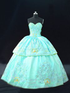 Stylish Aqua Blue Sleeveless Embroidery Floor Length Sweet 16 Dress