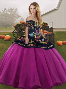 Custom Fit Fuchsia Ball Gowns Embroidery Vestidos de Quinceanera Lace Up Tulle Sleeveless Floor Length