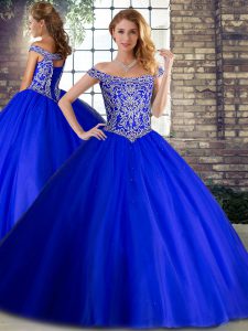 On Sale Royal Blue Sleeveless Beading Lace Up 15 Quinceanera Dress