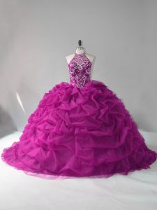 Customized Sleeveless Beading and Pick Ups Lace Up Quinceanera Dress