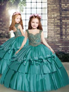 Hot Selling Sleeveless Beading Lace Up Kids Pageant Dress