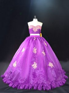 Exceptional Purple Ball Gowns Appliques Vestidos de Quinceanera Zipper Organza Sleeveless