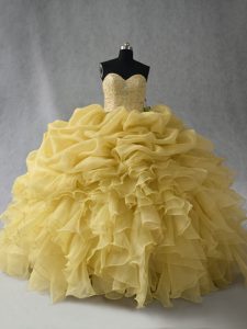 Yellow Sleeveless Beading and Ruffles Floor Length Sweet 16 Dress