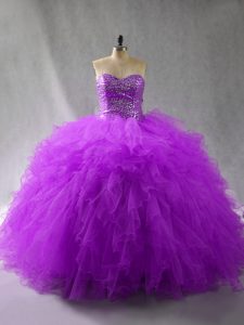 Glorious Tulle Sleeveless Floor Length Sweet 16 Quinceanera Dress and Beading and Ruffles