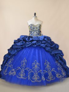 Sleeveless Beading Lace Up Quinceanera Gowns with Royal Blue Brush Train