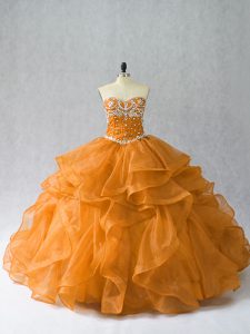 Custom Fit Sleeveless Beading and Ruffles Lace Up Quince Ball Gowns