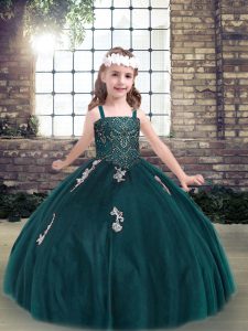 Custom Designed Teal Sleeveless Tulle Lace Up Little Girls Pageant Dress Wholesale for Party and Wedding Party