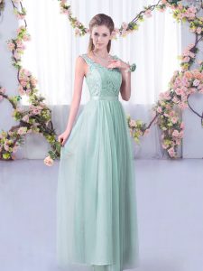 Tulle Sleeveless Floor Length Vestidos de Damas and Lace and Belt