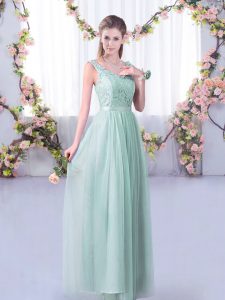 Tulle Sleeveless Floor Length Vestidos de Damas and Lace and Belt