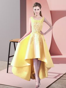 Sophisticated Scoop Sleeveless Zipper Quinceanera Court Dresses Yellow Satin