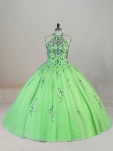 Super Appliques and Embroidery Sweet 16 Dresses Lace Up Sleeveless Brush Train