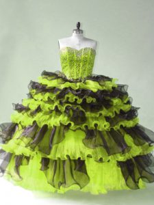 Dazzling Lace Up Quinceanera Dresses Yellow Green for Sweet 16 and Quinceanera with Beading