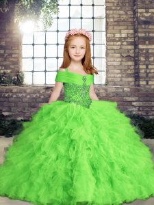 Perfect Sleeveless Floor Length Beading and Ruffles Lace Up Pageant Gowns For Girls with