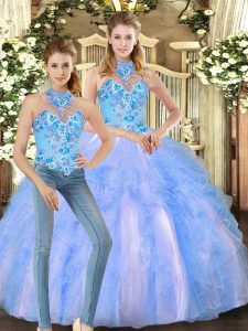 Halter Top Sleeveless Lace Up Sweet 16 Dress Multi-color Tulle