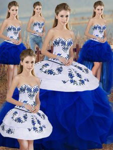 Royal Blue Sweet 16 Dresses Military Ball and Sweet 16 and Quinceanera with Embroidery and Ruffles and Bowknot Sweetheart Sleeveless Lace Up