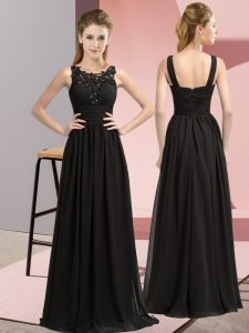Floor Length Black Dama Dress for Quinceanera Chiffon Sleeveless Beading and Appliques