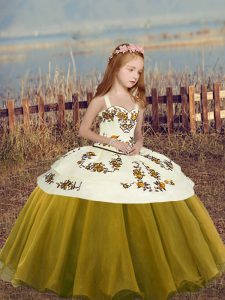 New Arrival Chiffon Straps Sleeveless Lace Up Beading Little Girl Pageant Gowns in Olive Green